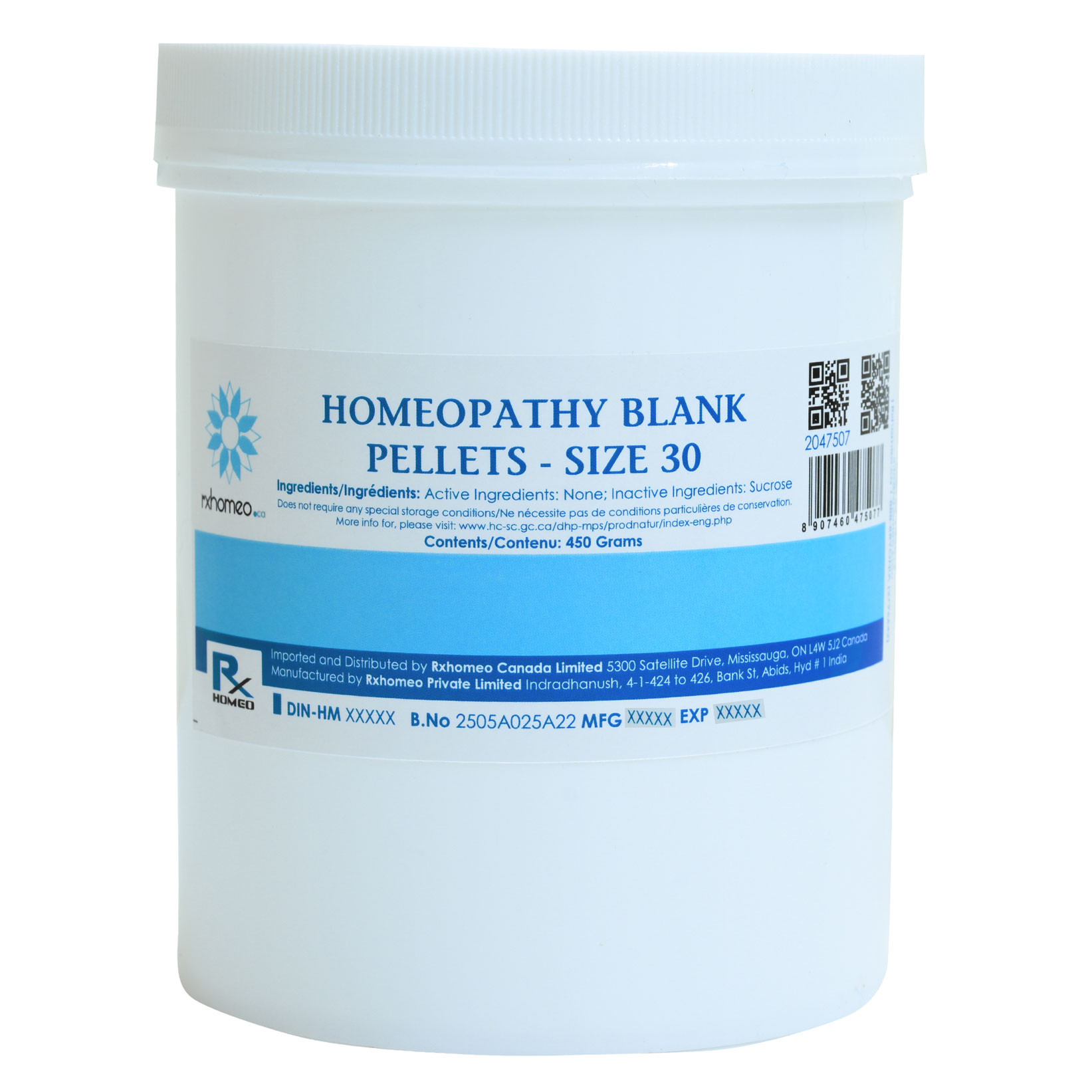HOMEOPATHY BLANK PELLETS Size 30 - English and French Label for Canada