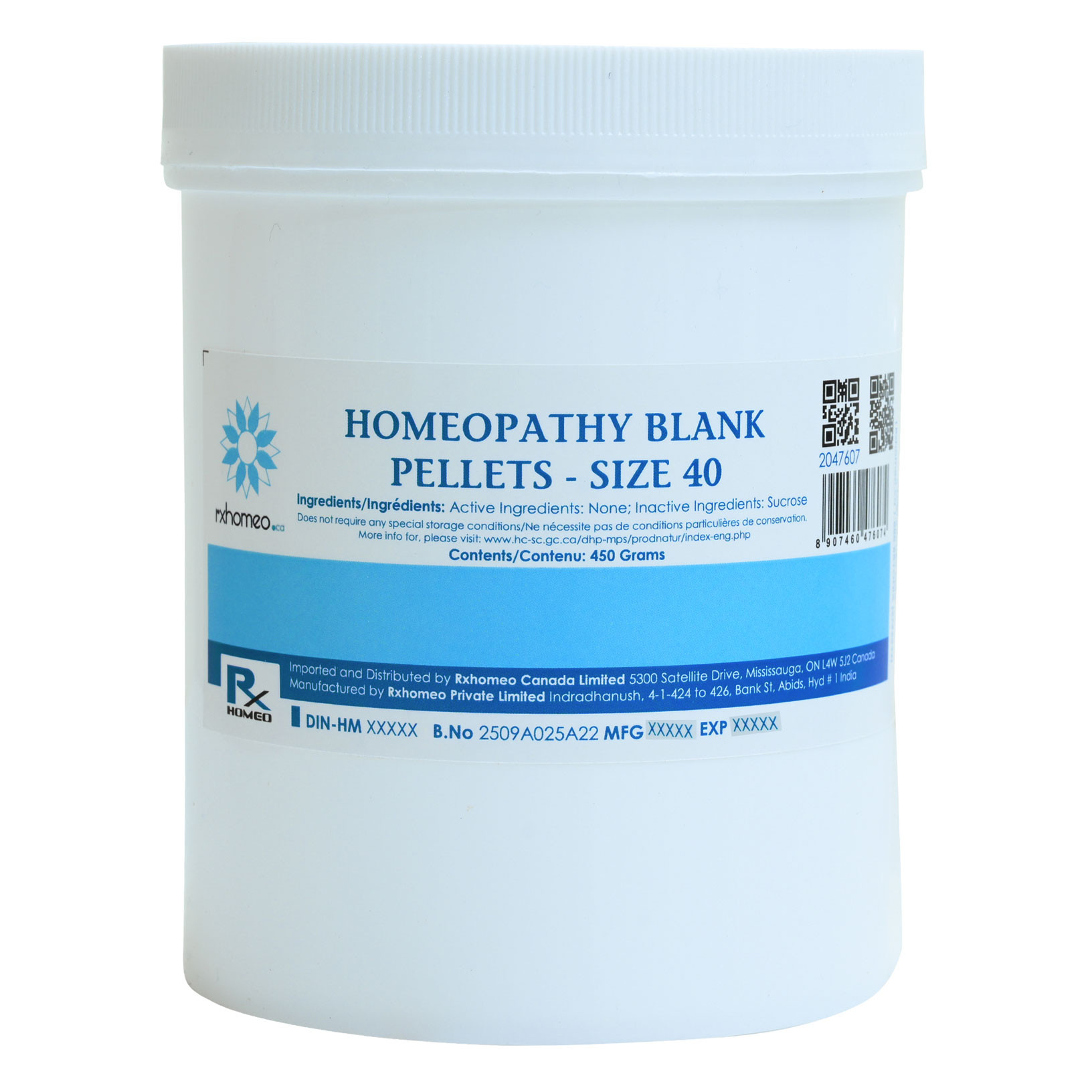 HOMEOPATHY BLANK PELLETS Size 40 - English and French label for Canada